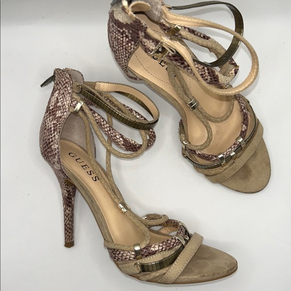 Guess Womens Snakr Skin Strappy Stilleto Heels size 6 - Picture 1 of 11